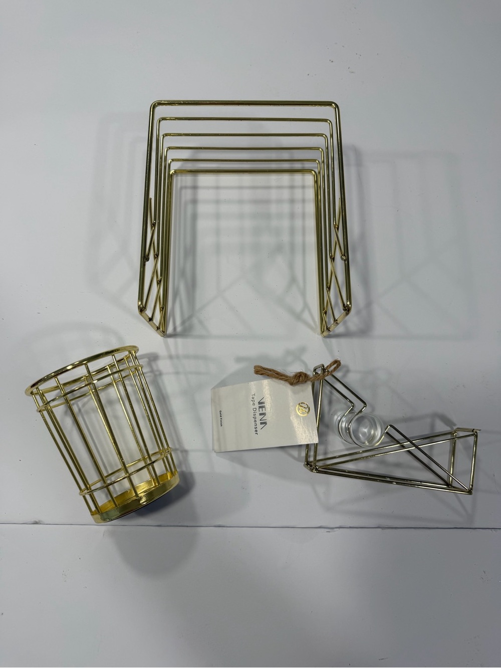 Gold Wire Desk Organizer Set - Home Office Stationery